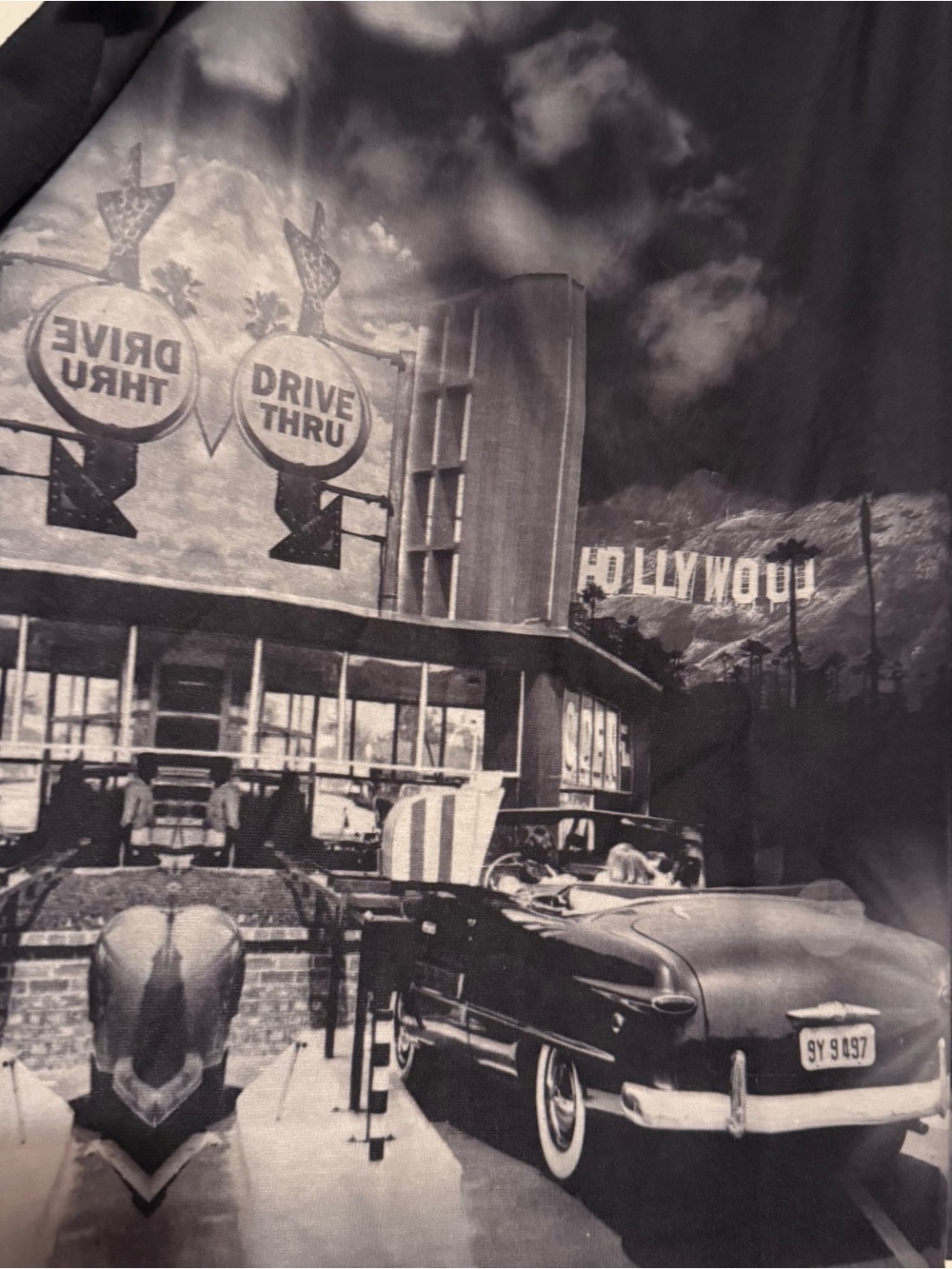 Gray Pencil Skirt with Vintage Hollywood Drive-in Movie Scene